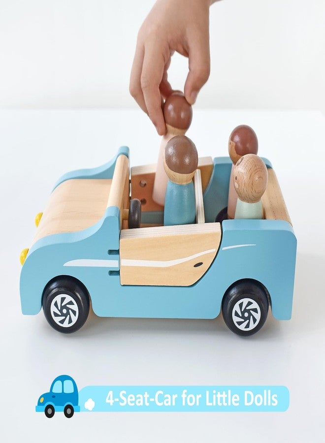 PairPear Wooden Family Car for Dolls,Wooden Toys Dollhouese Furniture Accessories Playset,Kids Pretend Preschool Play Vehicle Toys Gift for Toddler 3 Years and Up - Image 3